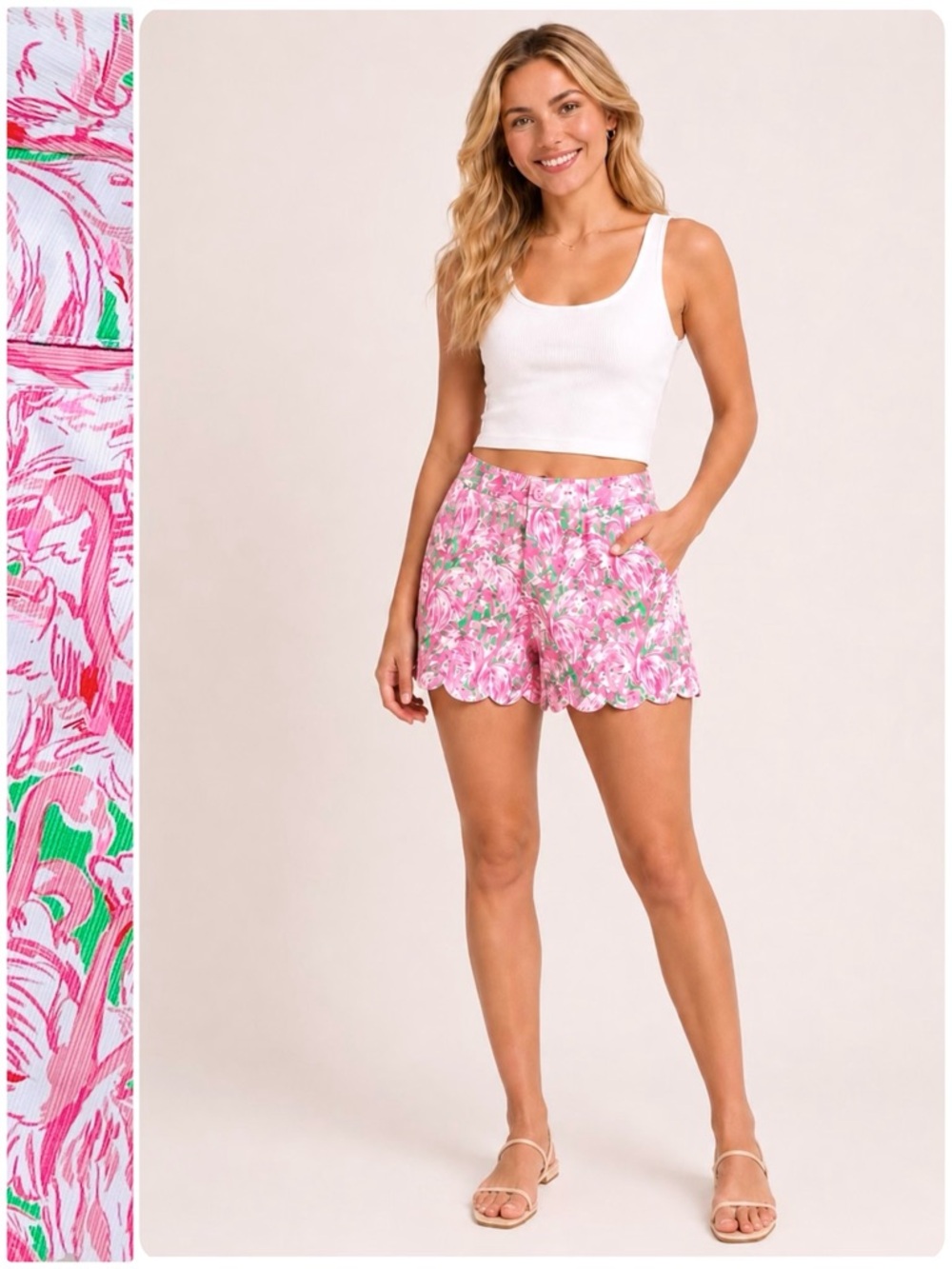 LILLY PULITZER Shorts Scallop Hem Flamingo Print Butter Cup Pockets